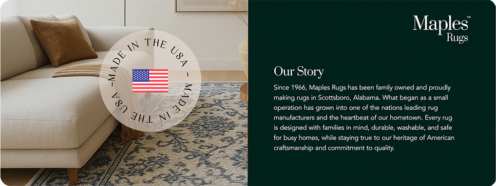 Our Story section for Maples Rugs